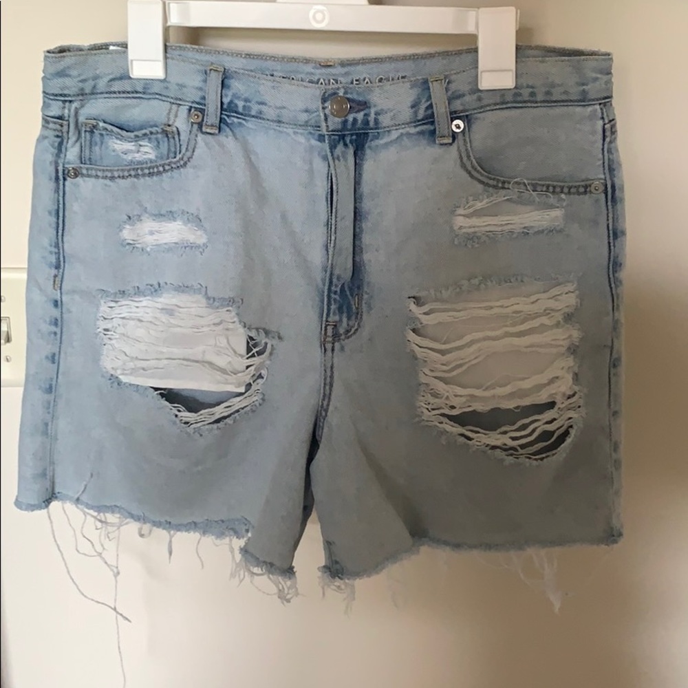 Distressed denim shorts
